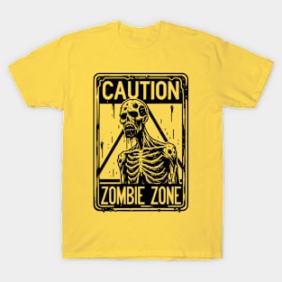 Caution Zombie Zone Sign Black T-Shirt